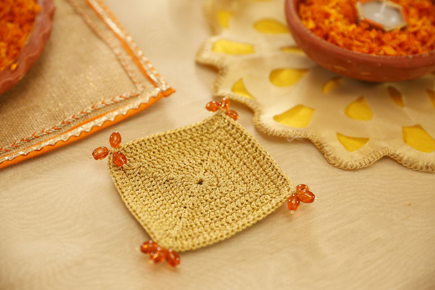 Orange Crochet Coasters (Set of 6)