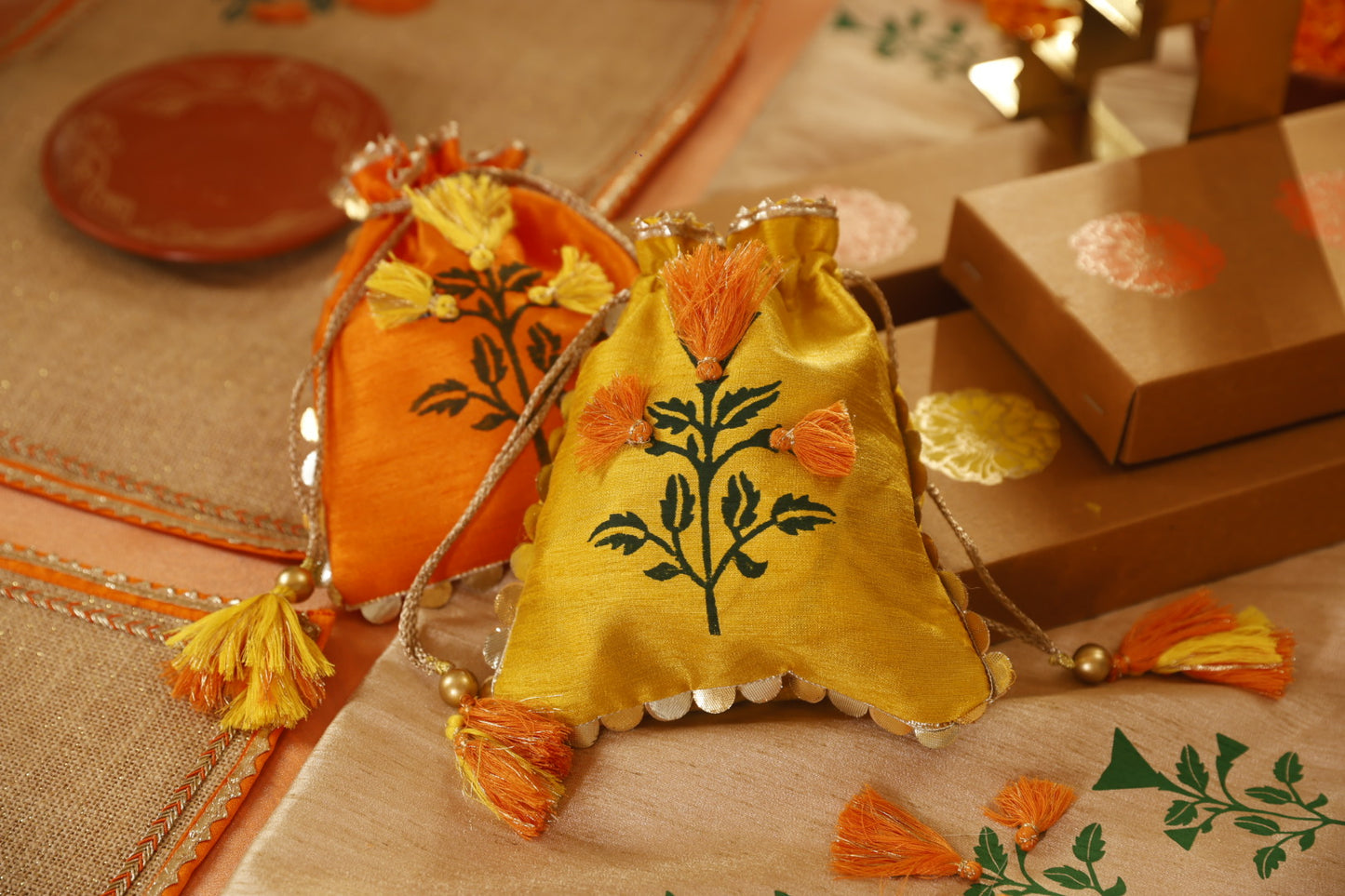 Yellow Marigold Silk Potli