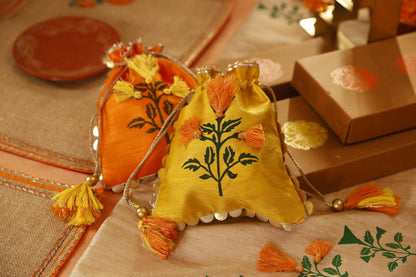 Yellow Marigold Silk Potli