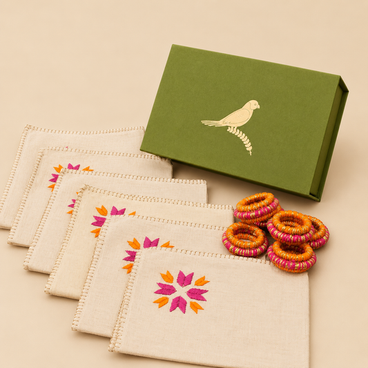 Orange-Pink Phulkari Table Mini Hamper
