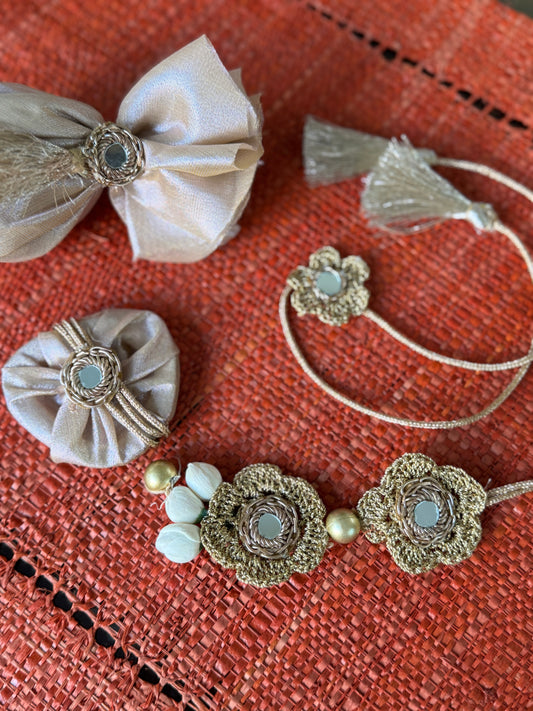 Gold Crochet Garden Rakhi Set