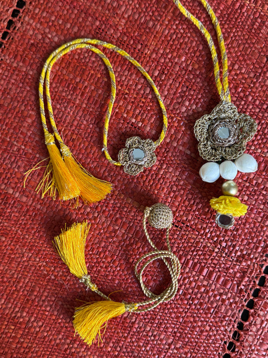 Yellow Crochet Garden Rakhi Set