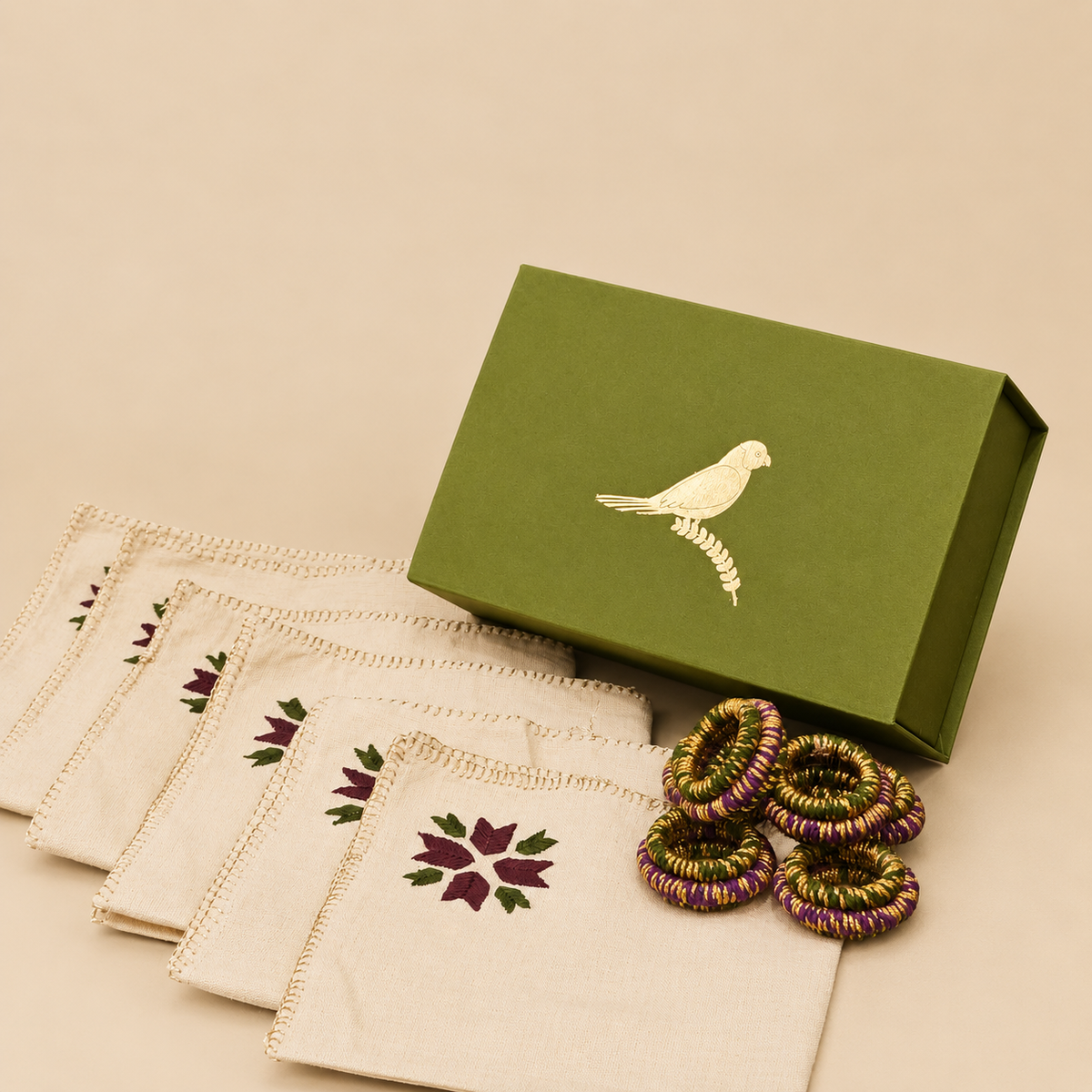 Purple-Green Phulkari Table Mini Hamper