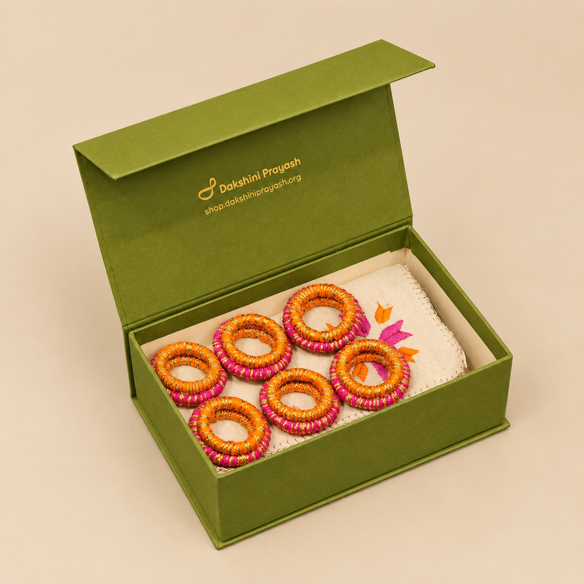 Orange-Pink Phulkari Table Mini Hamper