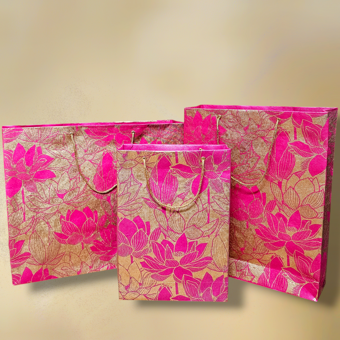 Pink Lotus Paper Bag (Set of 3)