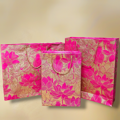 Pink Lotus Paper Bag (Set of 3)