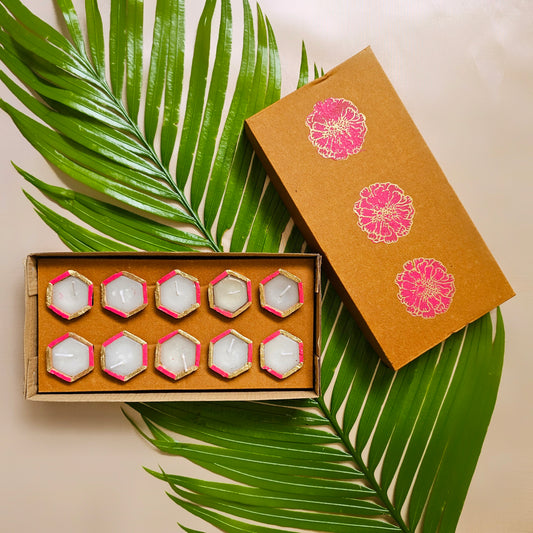 Pink Hexagon Diyas (Set of 10)