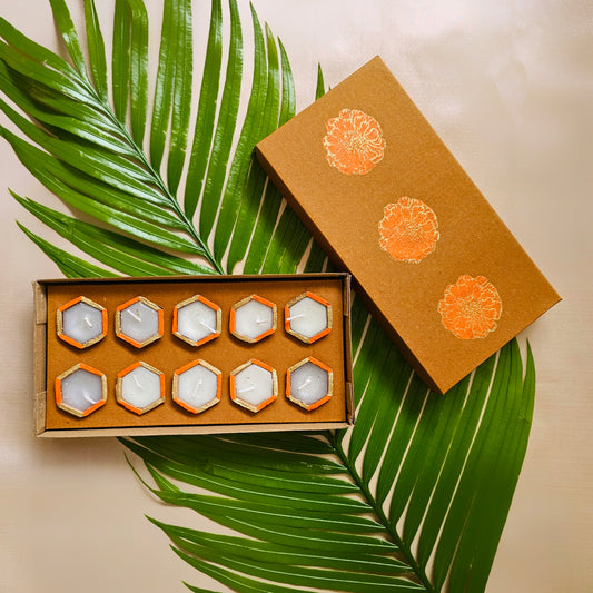 Orange Hexagon Diyas (Set of 10)