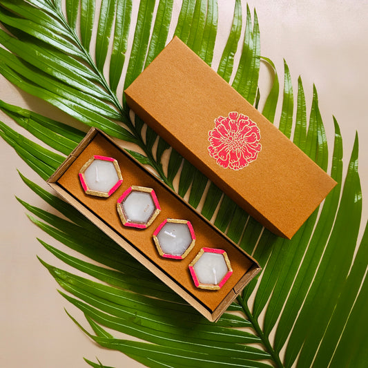 Pink Hexagon Diyas (Set of 4)
