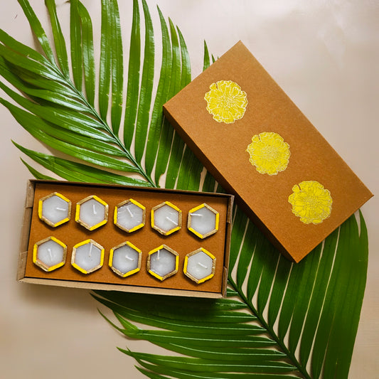 Yellow Hexagon Diyas (Set of 10)