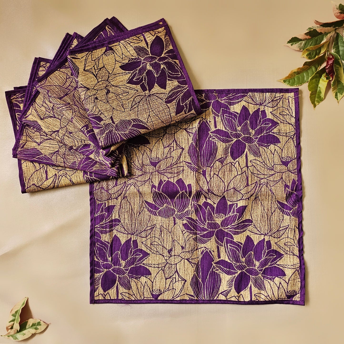 Purple Lotus Silk Table Mats (Set of 6)