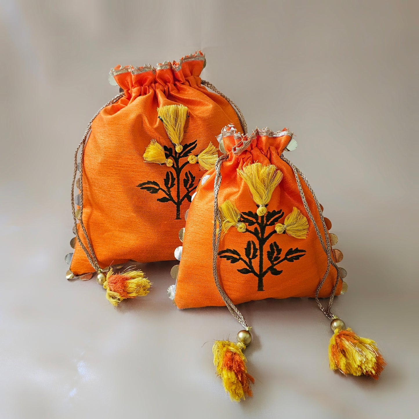 Orange Marigold Silk Potli