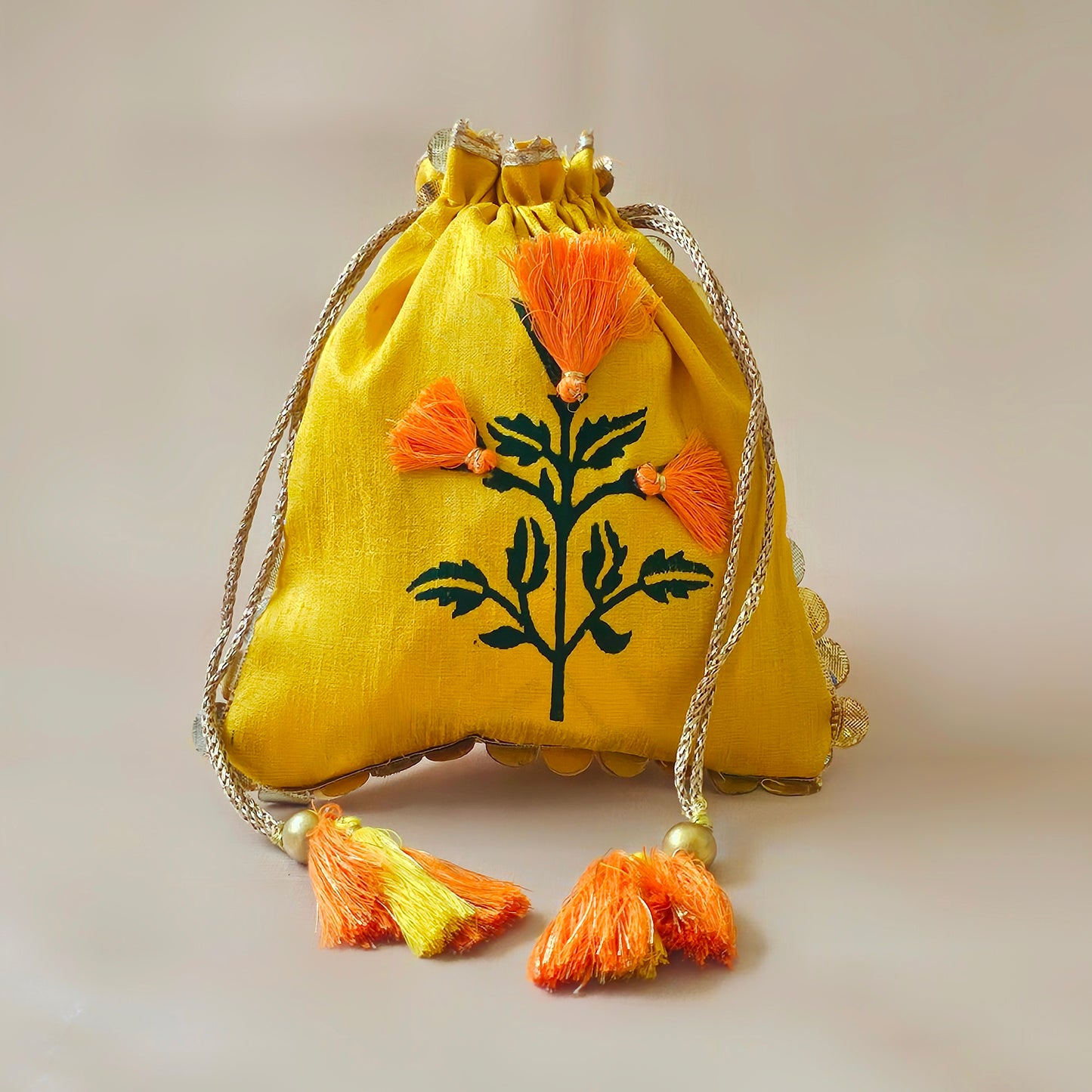 Yellow Marigold Silk Potli
