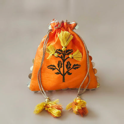 Orange Marigold Silk Potli