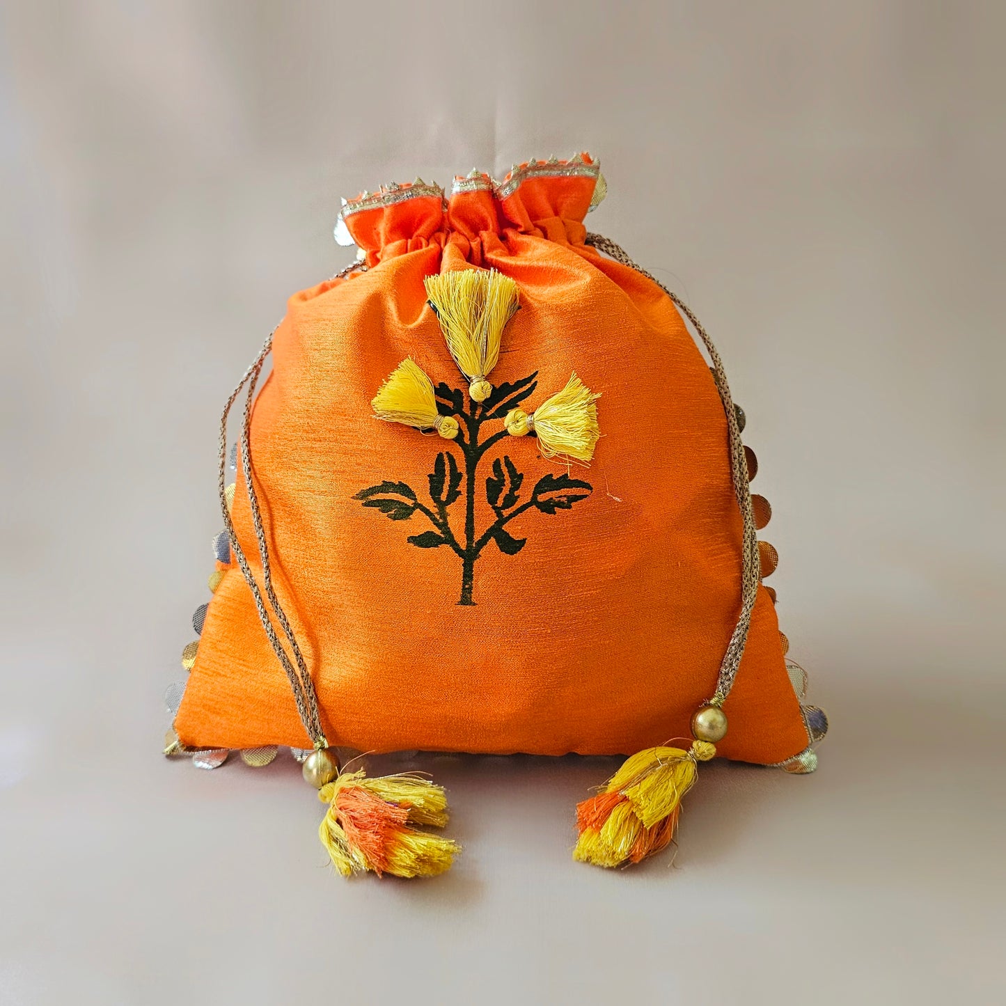 Orange Marigold Silk Potli