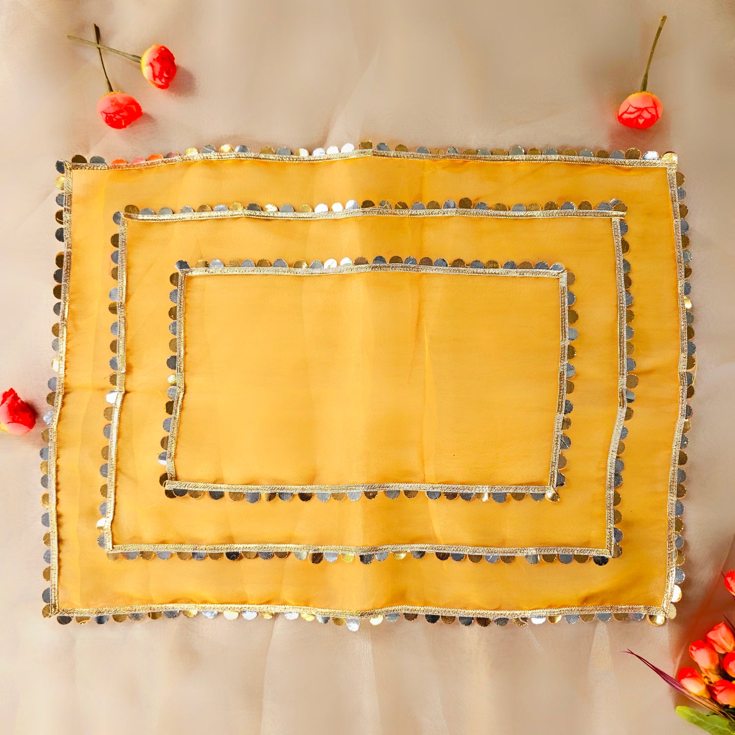 Yellow Sitara Organza Tray Cover